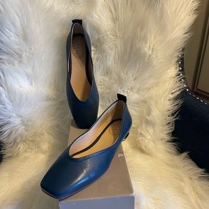Franco Sarto Womens Ailee Navy Blue Leather Slip On Square Toe Flats Shoes NWT